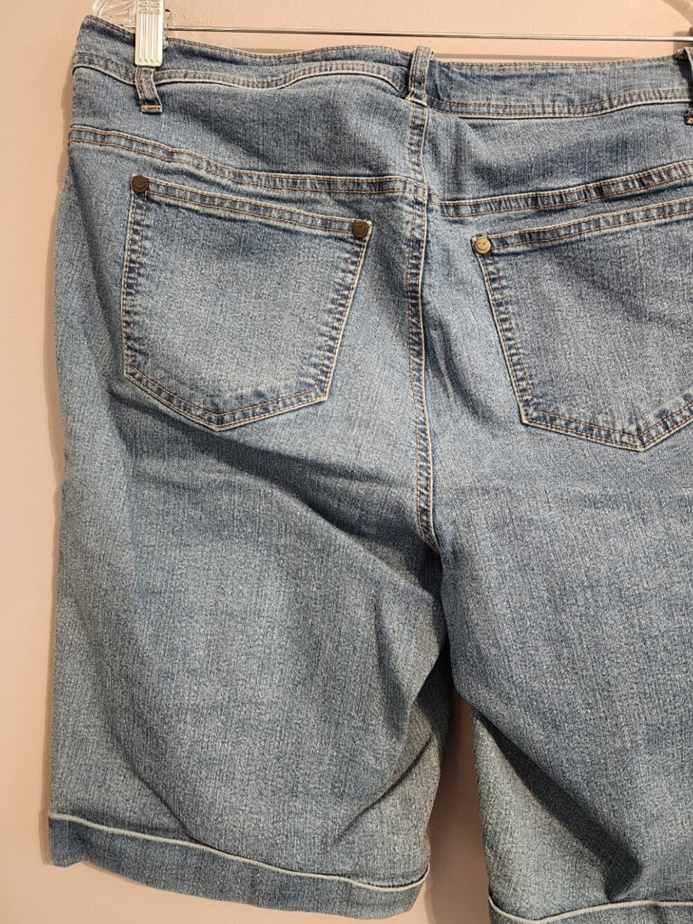 2/$30 Woman Within Light Wash Blue Bermuda Jean Shorts Size 14W - Picture 9 of 12